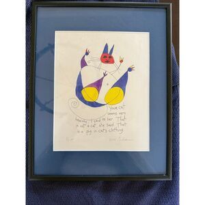 Rare 1993 Brian Andreas Story People Pencil Signed PIG CAT Framed & Matted